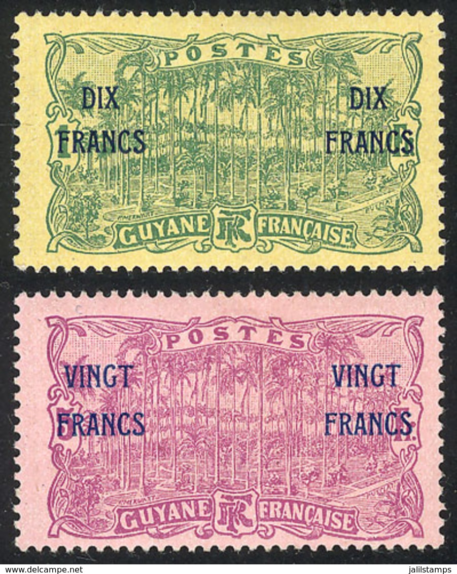 671 FRENCH GUIANA: Yvert 95/96, 1923 Provisionals, Cmpl. Set Of 2 Values Mint Lightly Hinged, VF Quality! - Autres & Non Classés