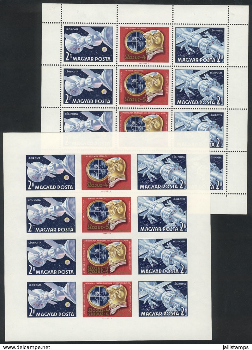 679 HUNGARY: Sc.C285/6, 1969 Space Exploration, Perforated And Imperforate Sheets, MNH, VF Quality, Catalog Value US$50. - Autres & Non Classés