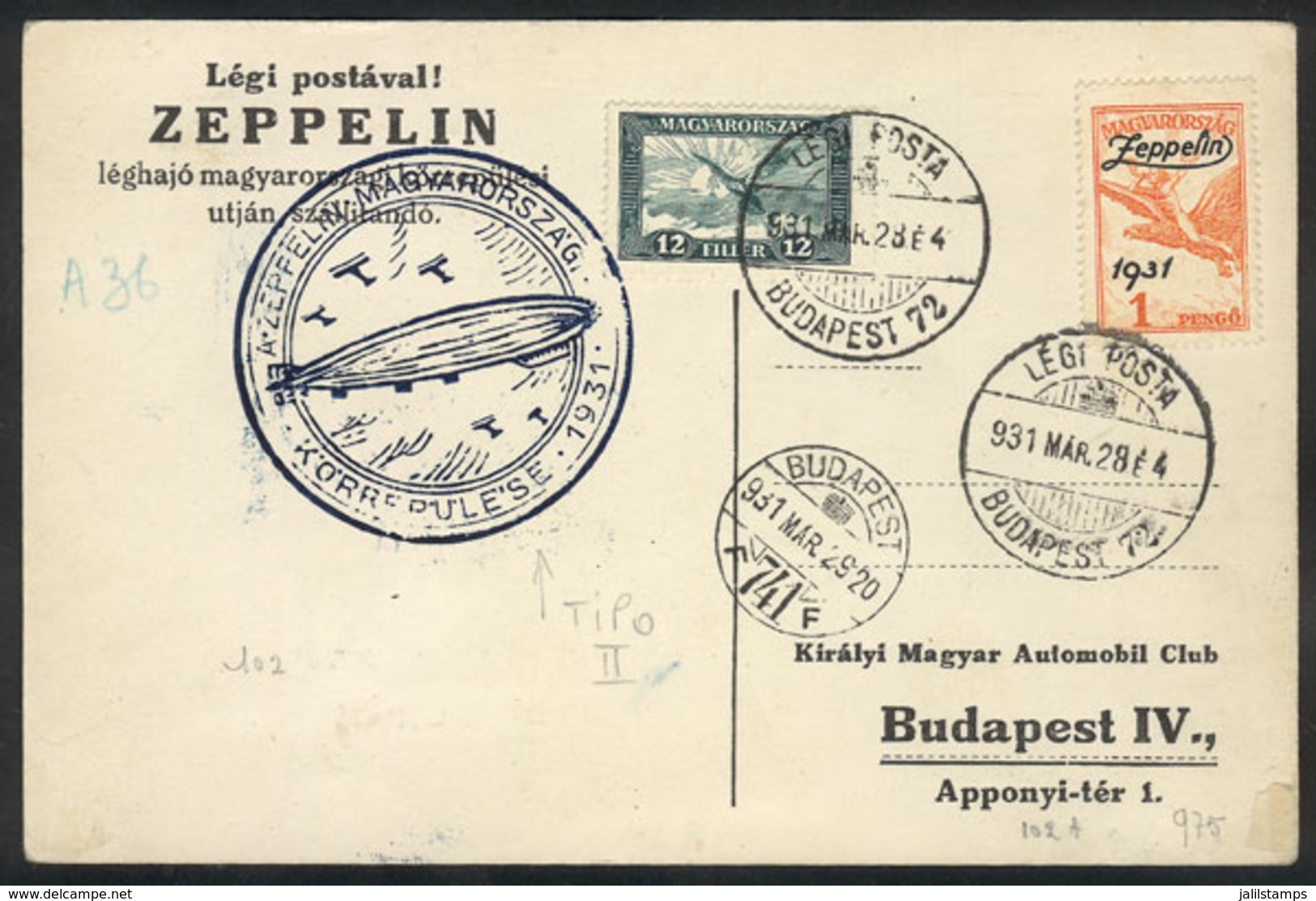 684 HUNGARY: Postcard Flown By Zeppelin In Budapest On 28/MAR/1931, VF Quality! - Other & Unclassified
