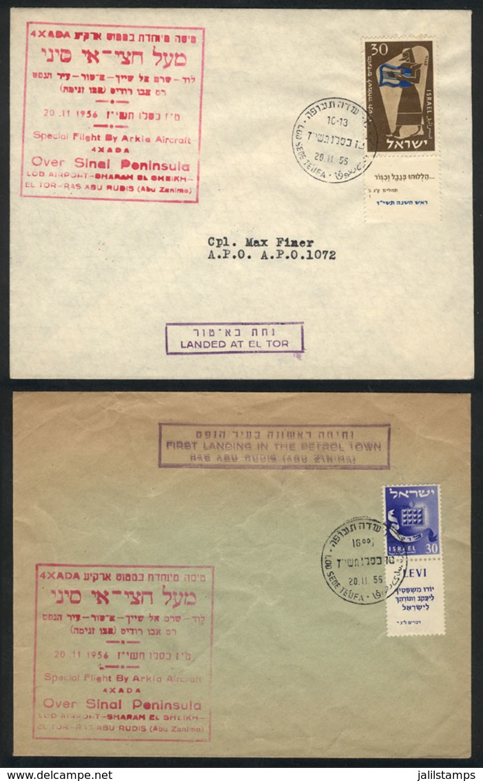 703 ISRAEL: 11/NO/1956 Special Flight Over Sinai Peninsula, 2 Covers With Special Handstamps, VF Quality! - Otros & Sin Clasificación