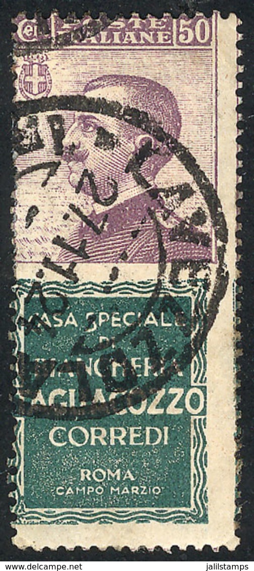 709 ITALY: "1924/5, 50c. Violet With Advertising Tab ""TAGLIACOZZO"" (Sassone 17), Used, VF Quality, Rare!" - Non Classés