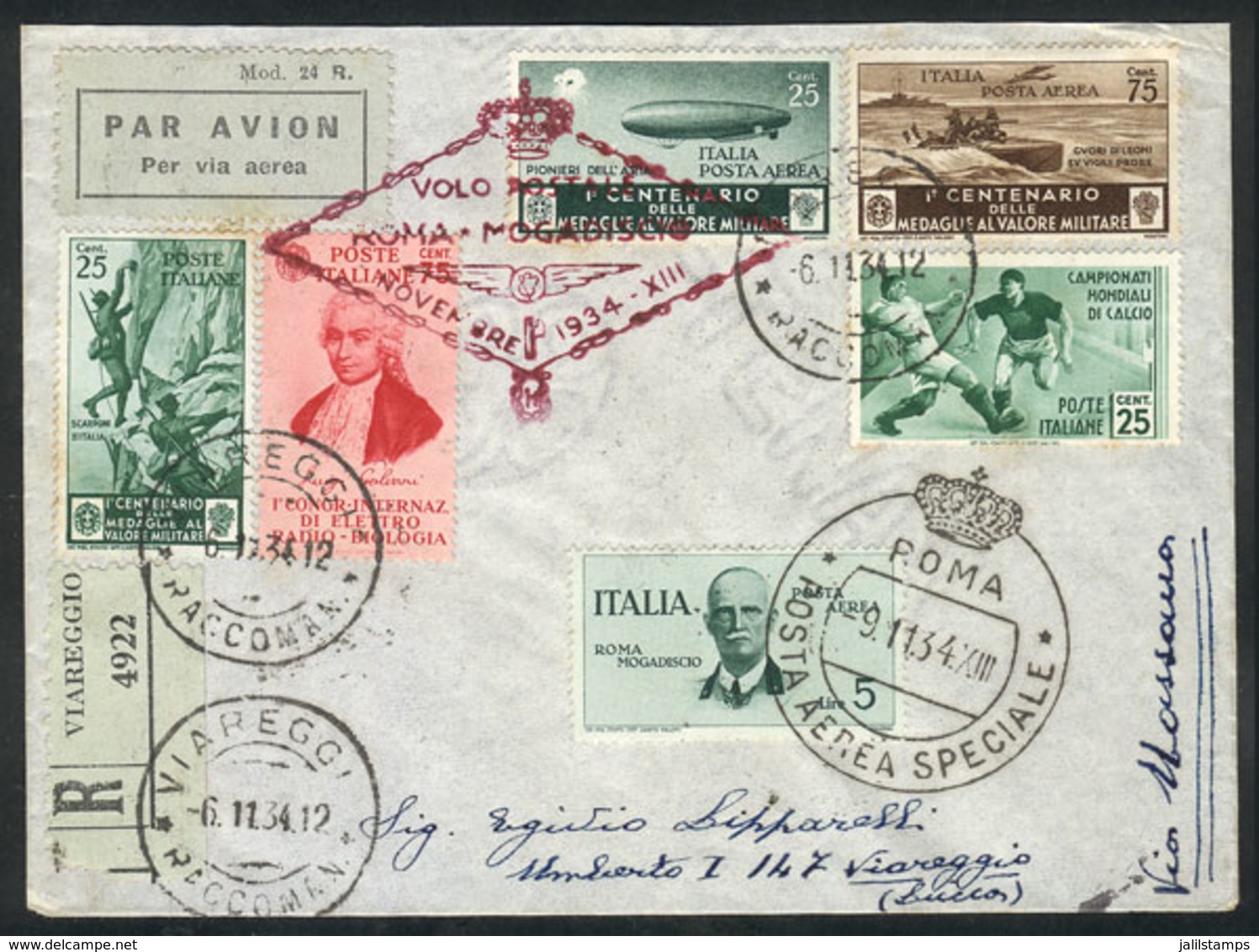 723 ITALY: 9/NO/1934 Roma - Massaua: First Airmail By Ala-Littoria, Cover With Special Handstamp And Arrival Mark, Excel - Sin Clasificación