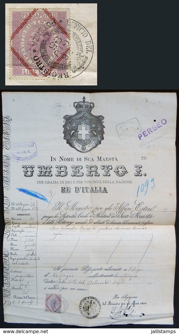 728 ITALY: Interesting Passport Of 1895 For An Emigrant To Argentina, With Revenue Stamp Of 10L., Fine Quality And Very  - Unclassified