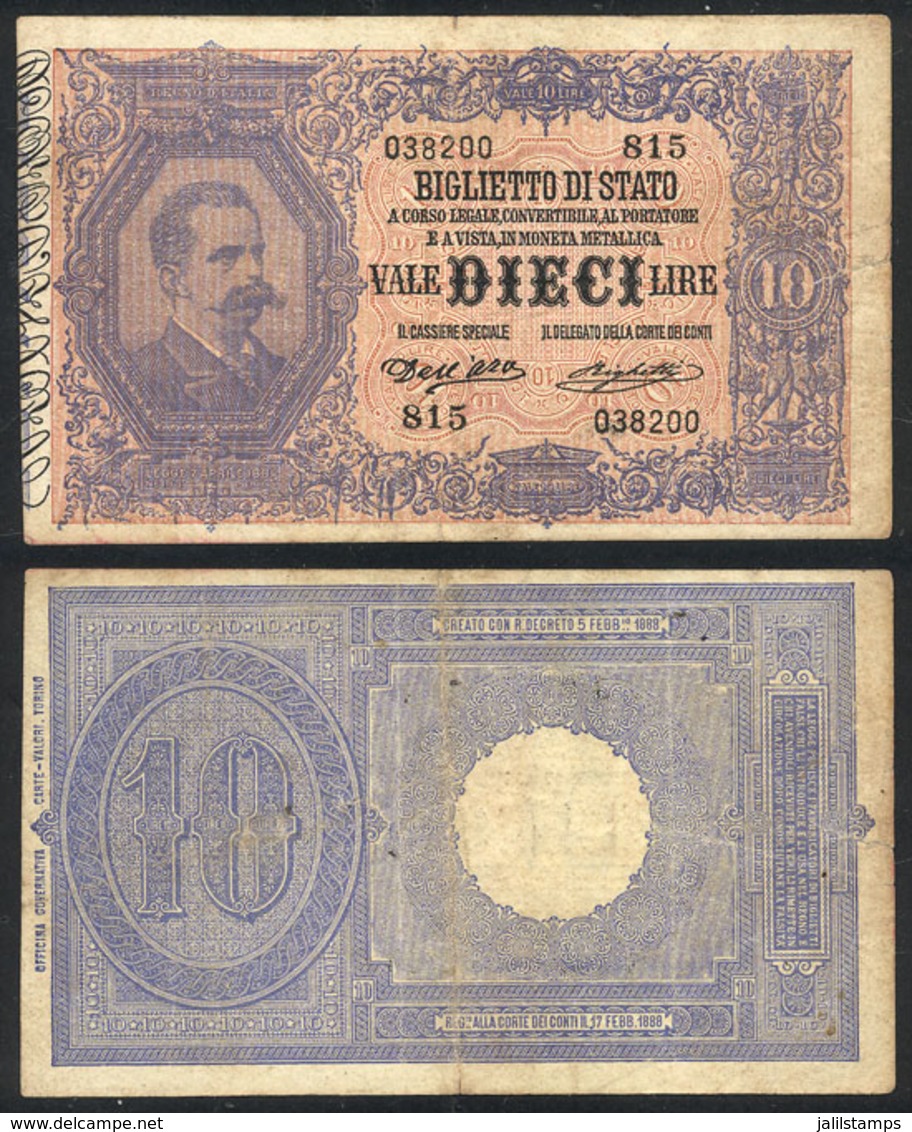 730 ITALY: Old Banknote (paper Money) Of 10L., With A Tear On The Right Border Else VF Quality, Very Nice! - Advertising