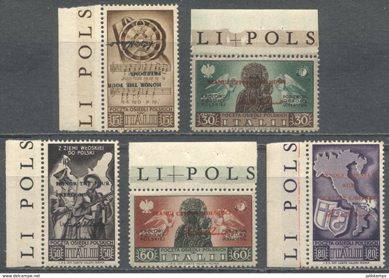 731 ITALY - POLISH CORPS: Set Of 5 Values WITH OVERPRINTS: 'Honour The Four Freedoms..' In Different Languages, In The 1 - Unclassified