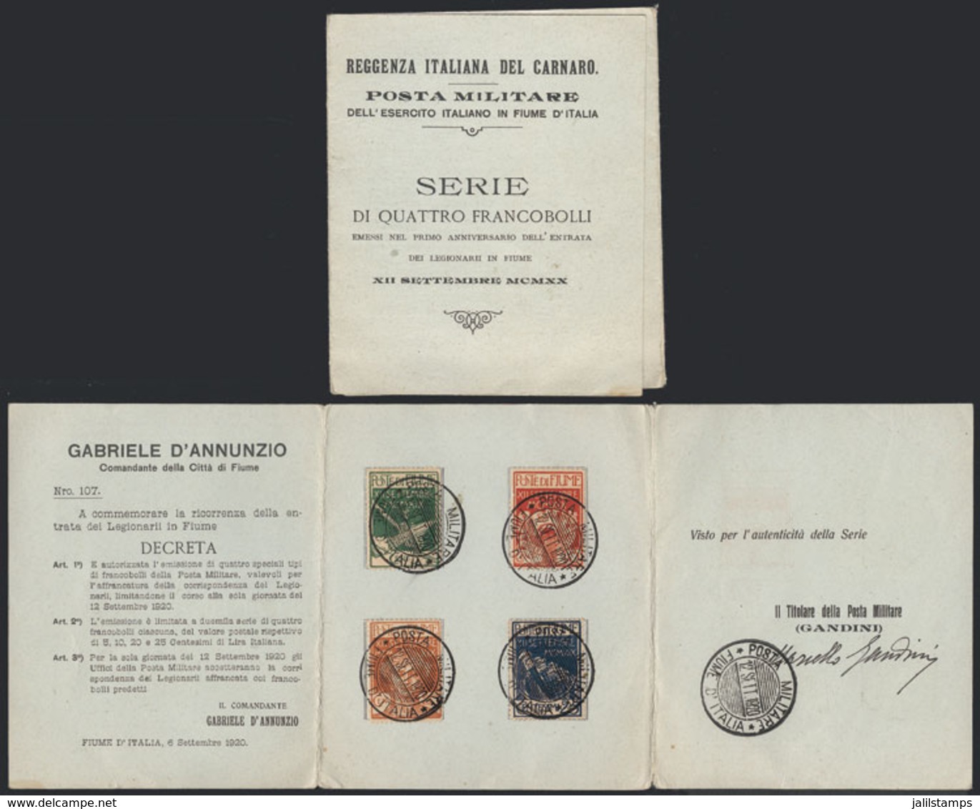 733 ITALY - FIUME: Sc.100/103, 1920 Anniversary Of The Occupation Of Fiume Led By D'Annunzio, Cmpl. Set Of 4 Values On A - Fiume