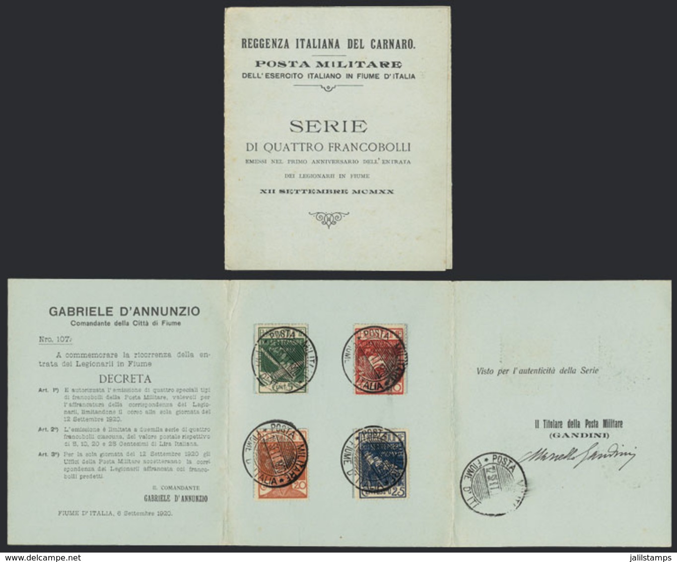 734 ITALY - FIUME: Sc.100/103, 1920 Anniversary Of The Occupation Of Fiume Led By D'Annunzio, Cmpl. Set Of 4 Values On A - Fiume