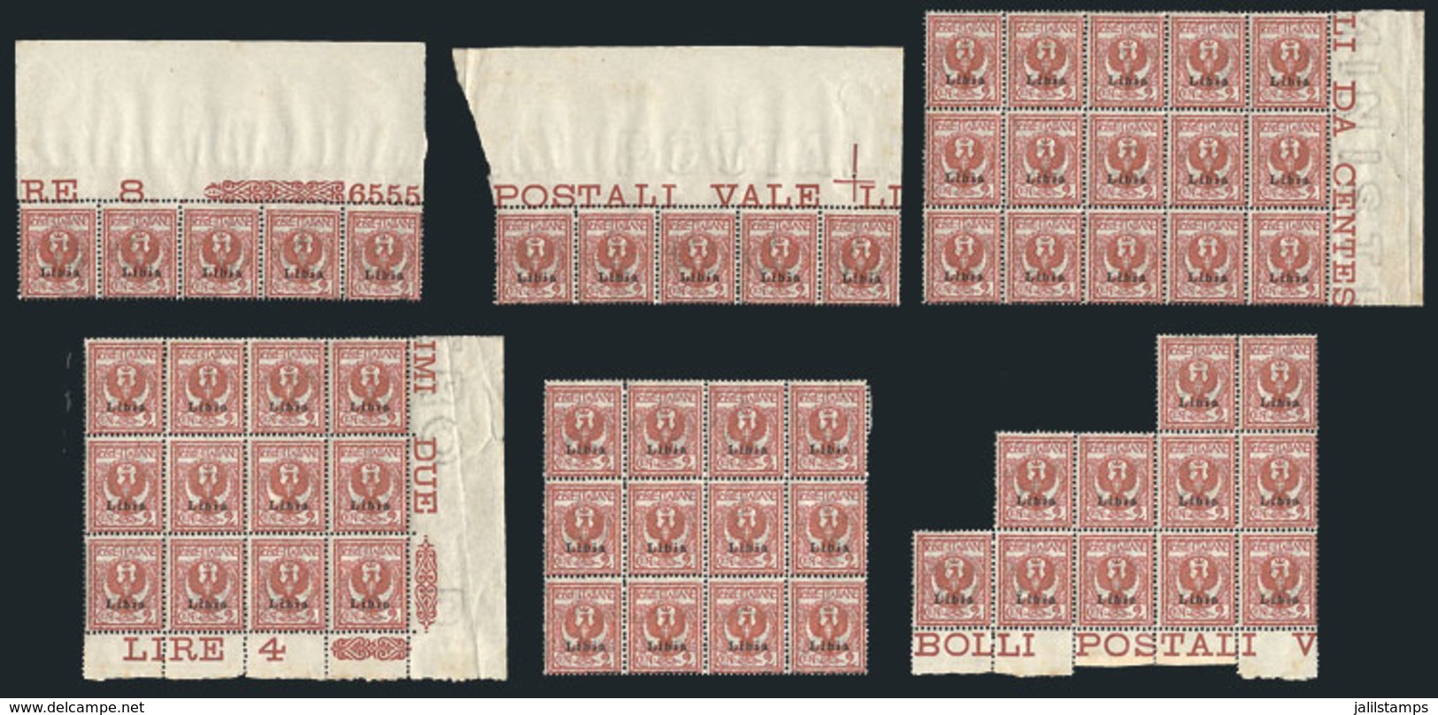 753 LIBYA: Sc.2, 1912/22 2c. Orange-chestnut, 60 MNH Examples In Blocks, VF Quality, Catalog Value US$210. - Libya