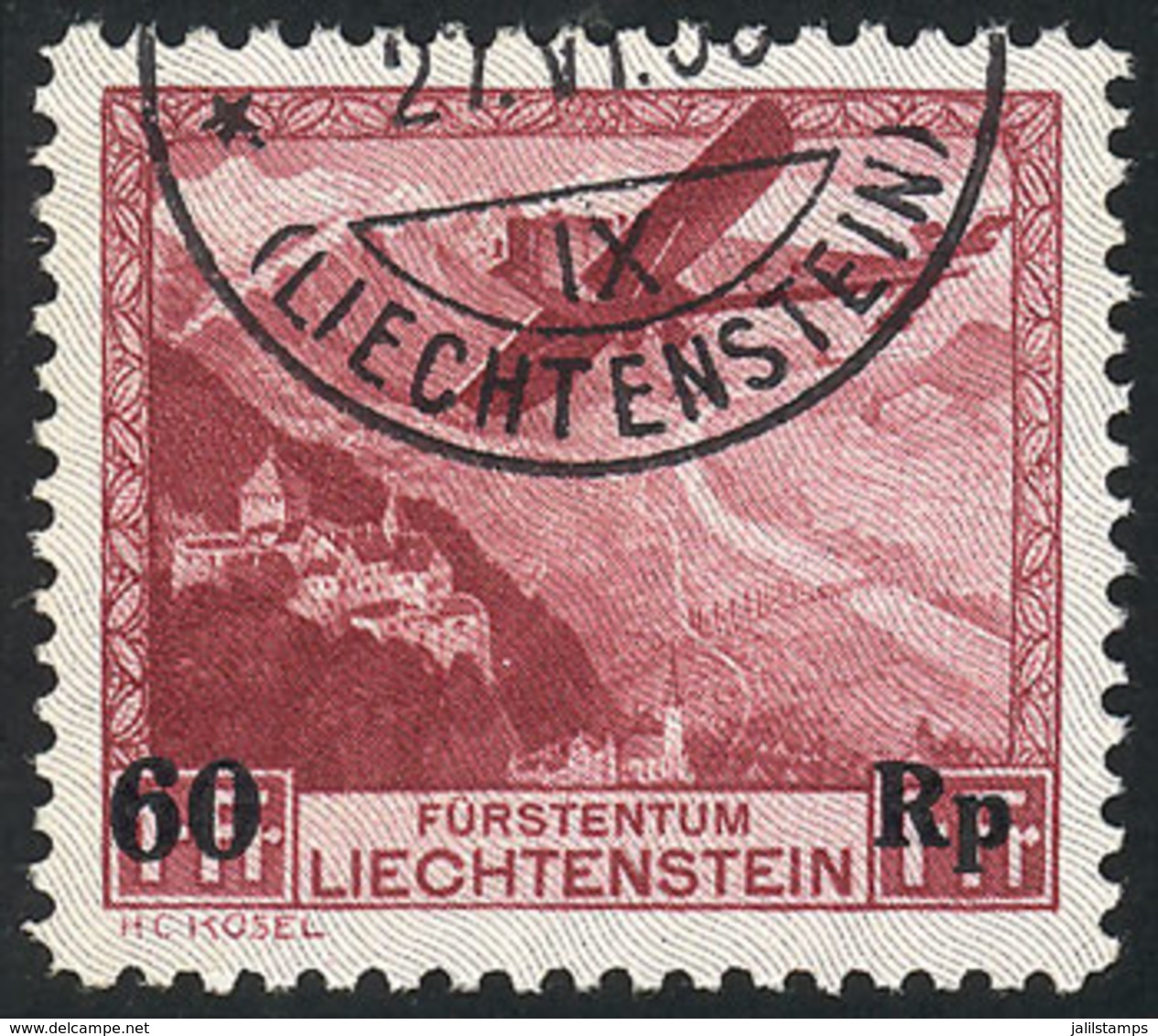 756 LIECHTENSTEIN: Sc.C14, 1935 60rp. On 1Fr., Used, Excellent Quality! - Other & Unclassified