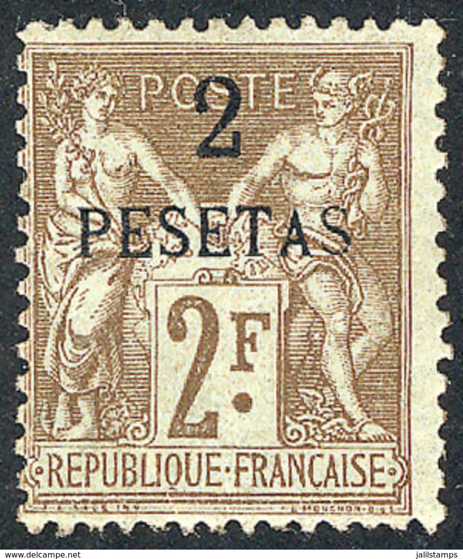 773 FRENCH MOROCCO: Sc.8, 1891/1900 2P. On 2Fr., Mint Original Gum With Light Hinge Mark, Light Crease (barely Visible), - Autres & Non Classés