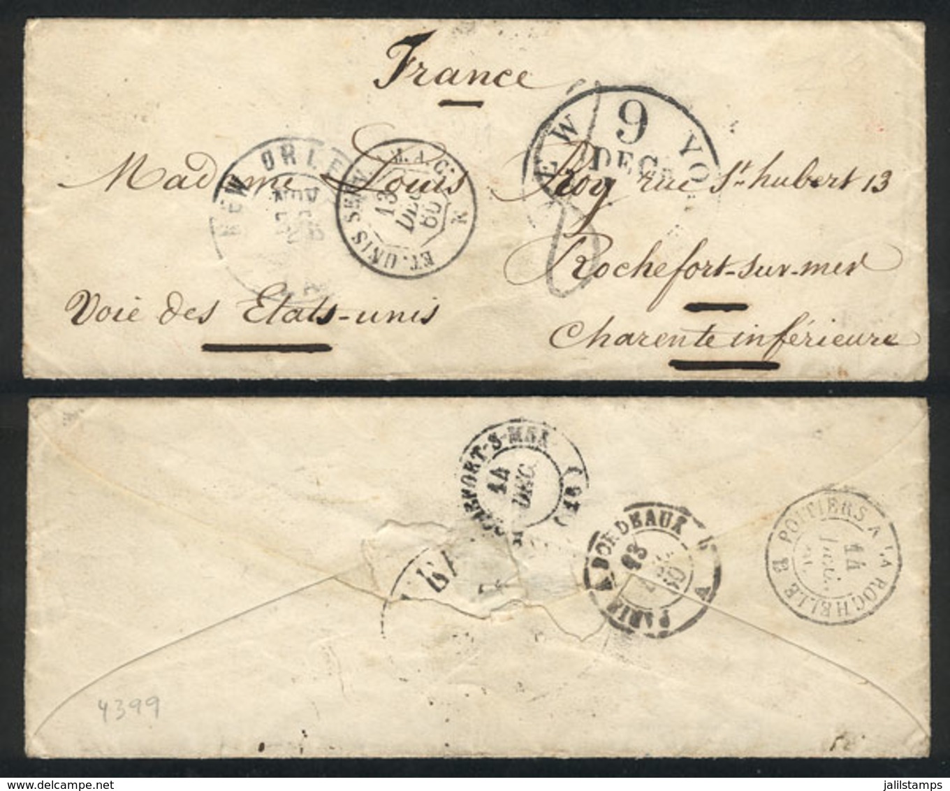 776 MEXICO: "20/NO/1860 Sacrificios-Rochefort, Cover With Original Content, Very Interesting! Cover Sent From Sacrificio - Mexico