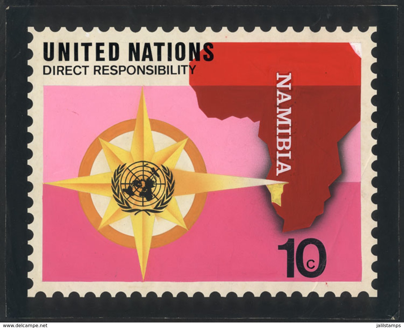 780 UNITED NATIONS: Sc.263, 1975 10c. Namibia (map Of Africa), Unadopted ORIGINAL ARTIST DESIGN (by A. Medina Medina, Fr - Other & Unclassified
