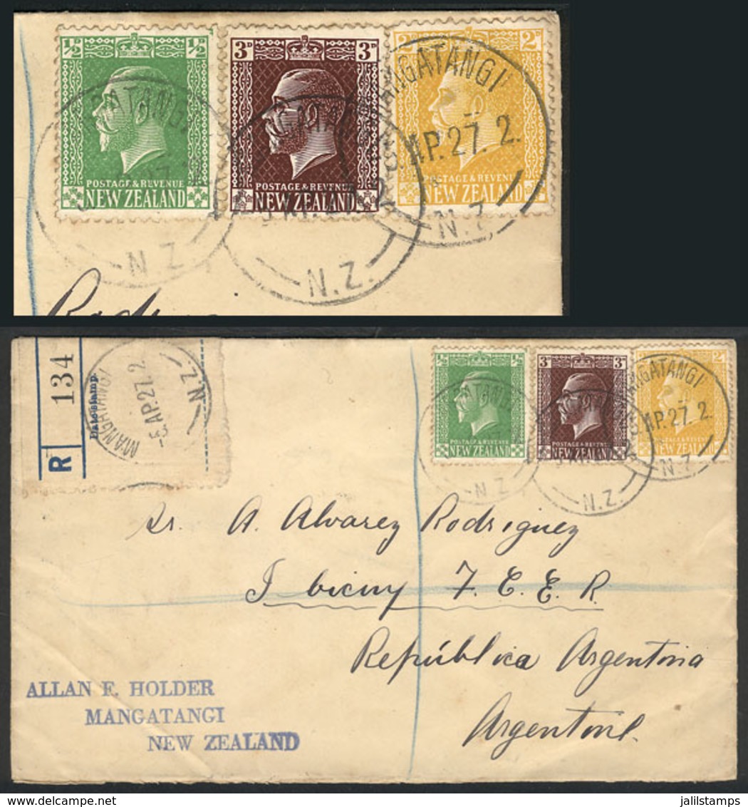 791 NEW ZEALAND: Registered Cover Sent From Mangatangi To Argentina On 5/AP/1927 With Very Nice Postage, VF Quality, Unu - Andere & Zonder Classificatie