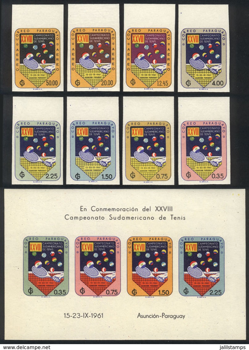 793 PARAGUAY: Sc.605/9 + C301/3 + Imperf Souvenir Sheets, 1961 Tennis Championship, Cmpl. Set Of 8 Values + 4 Imperf Sou - Paraguay