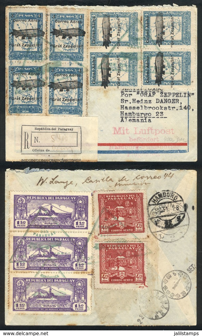 799 PARAGUAY: Registered Cover With Spectacular Postage Of Sc.54/55 X4 + Other Values On Back, Sent From Asunción To Ham - Paraguay