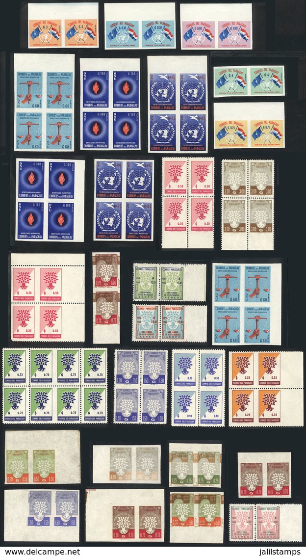 804 PARAGUAY: VARIETIES: 29 Pairs, Blocks Of 4 Or Larger With Perforation Or Printing Varieties, Very Thematic (flags, U - Paraguay