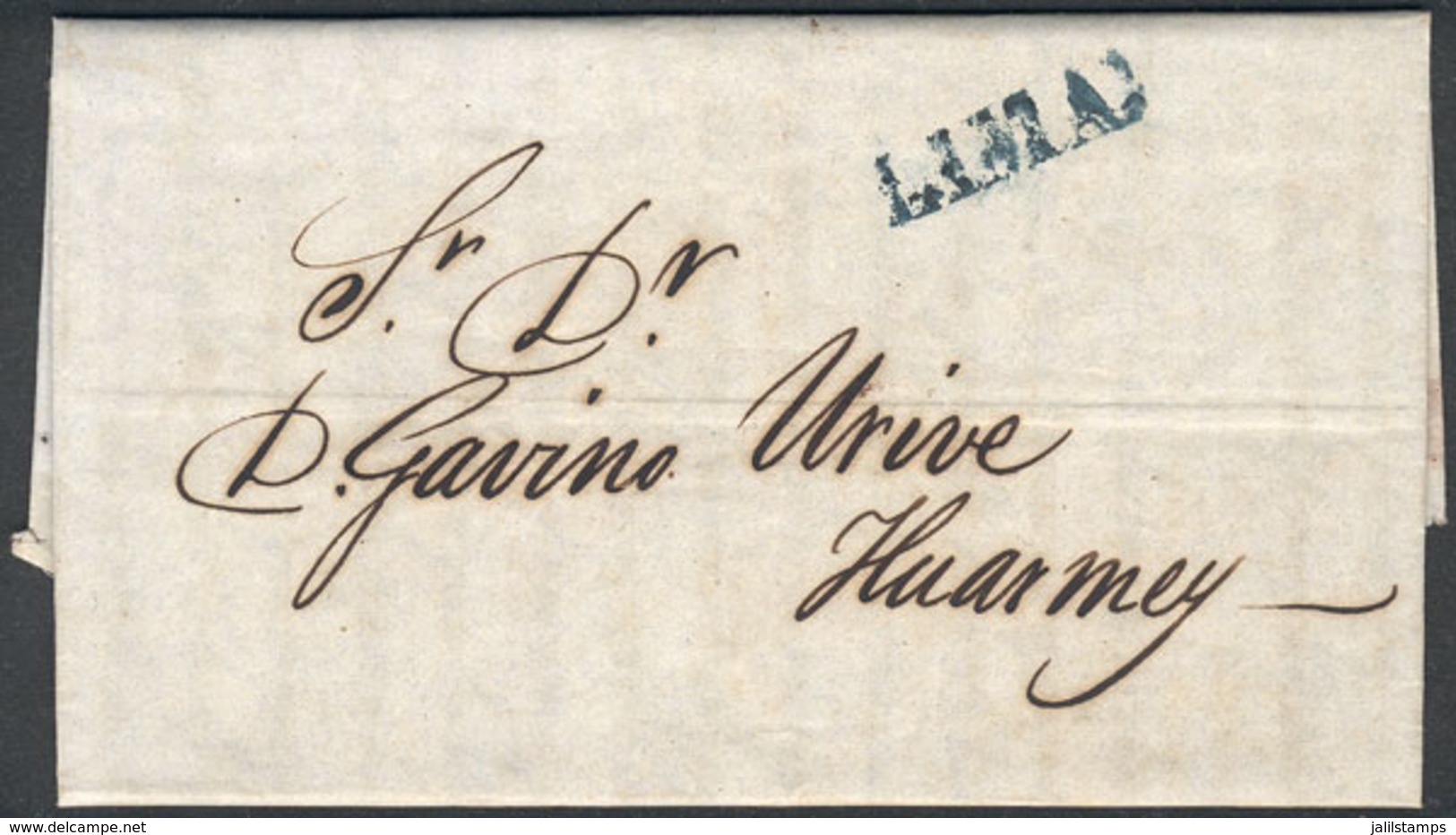 817 PERU: Long Entire Letter Of Several Pages, Dated 25/MAY/1849, With Blue LIMA Marking, To Huarney, Very Fine Quality! - Peru