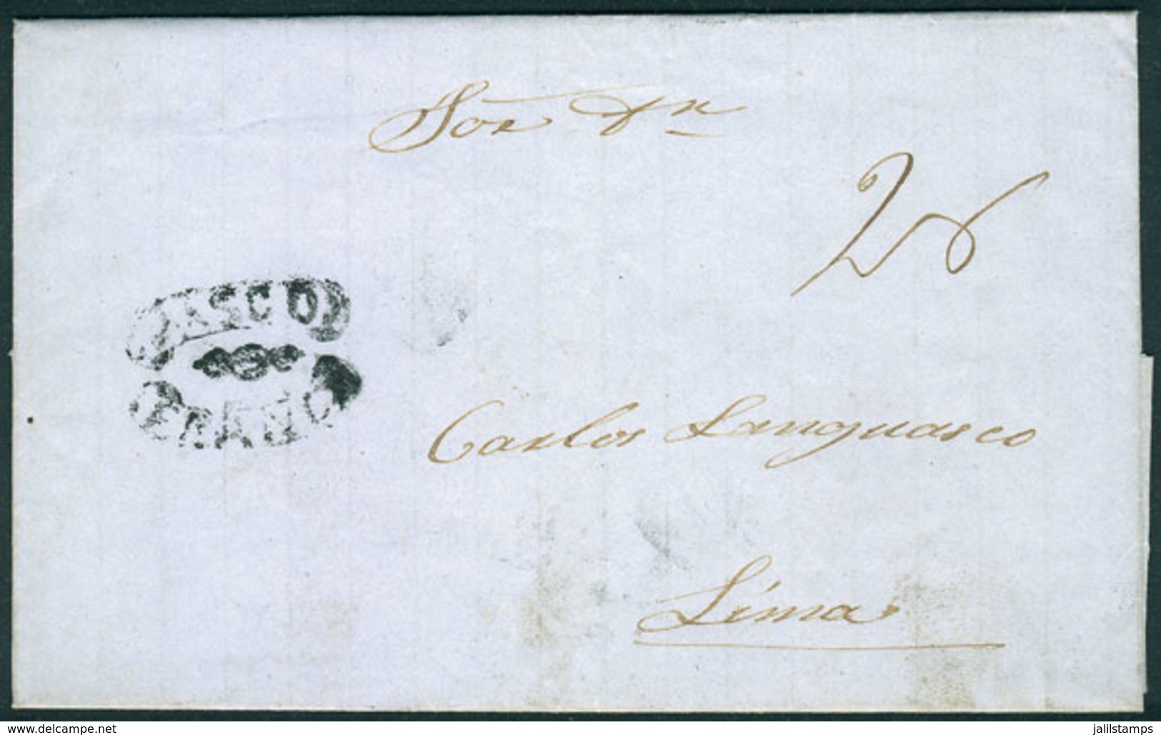818 PERU: "Entire Letter Dated 3/JUN/1854 To Lima, With ""PASCO-FRANCA"" Mark With Central Decoration, Excellent Quality - Pérou
