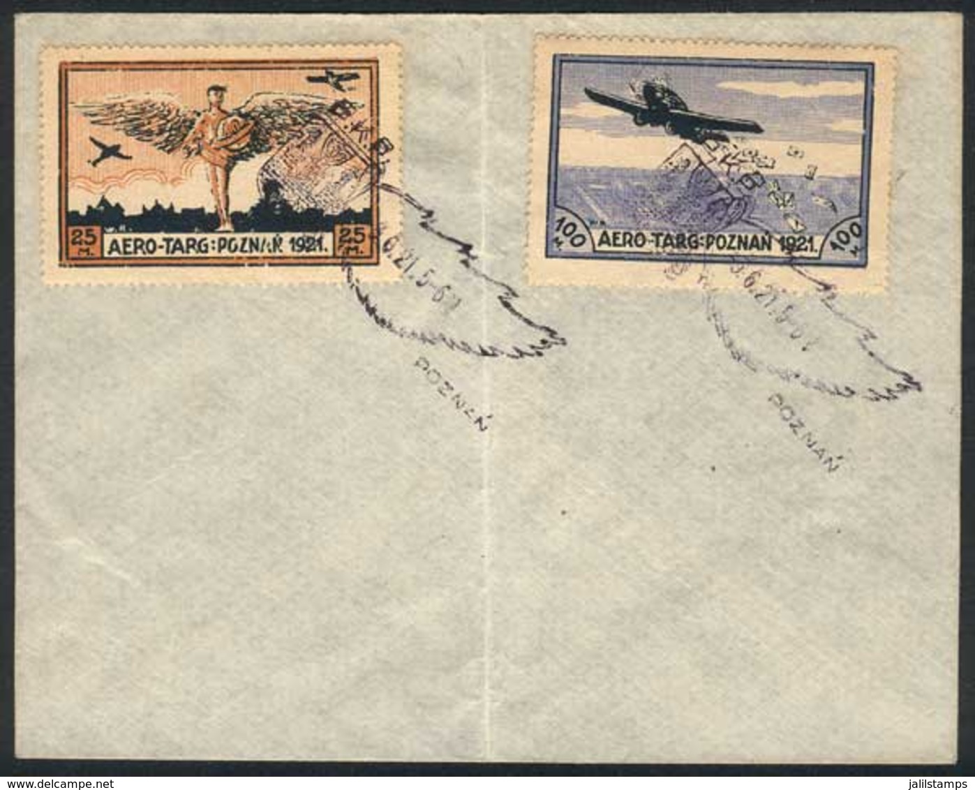 825 POLAND: "Cover With 2 Cinderellas ""AERO-TARG: POZNAN 1921"" Of 25 And 100M, With Special Cancel Of 3/JUN/1921, Very - Other & Unclassified