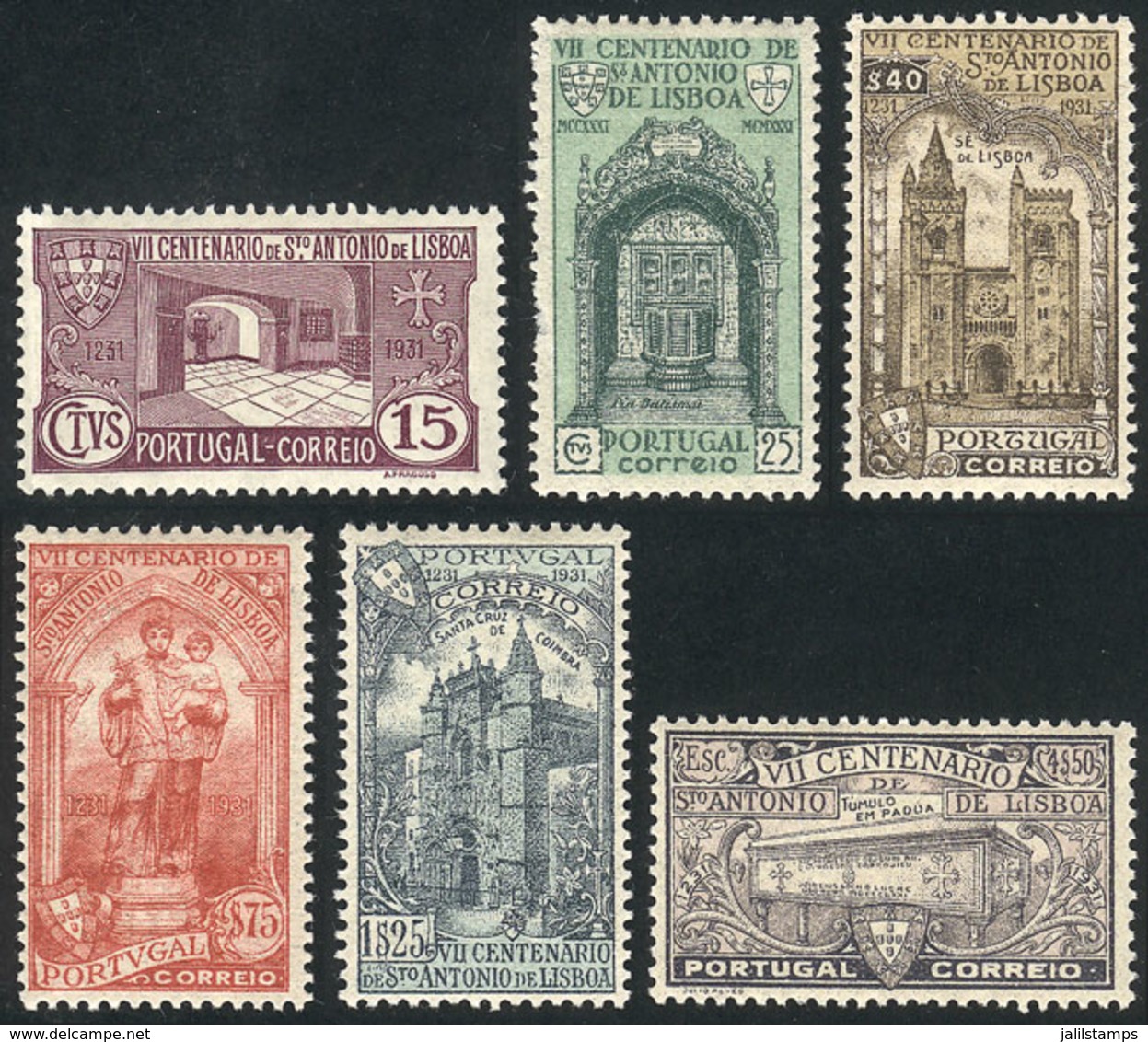 829 PORTUGAL: Sc.528/533, 1931 Saint Anthony Of Padua, Cmpl. Set Of 6 Mint Values, VF Quality, Catalog Value US$100+ - Other & Unclassified