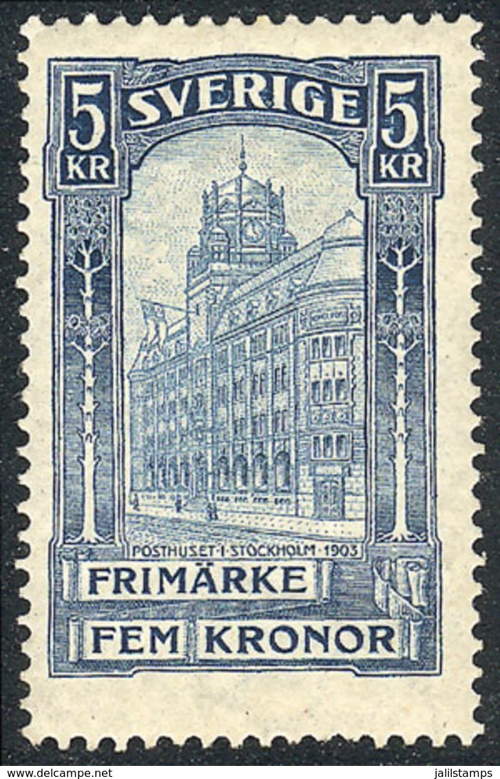 847 SWEDEN: Sc.66, 1903 Stockholm Post 5K Blue, Mint Lightly Hinged, Very Fresh, Excellent Quality, Catalog Value US$240 - Andere & Zonder Classificatie