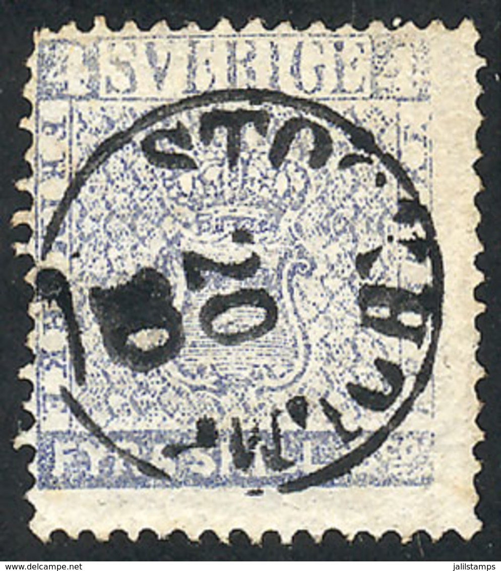 848 SWEDEN: Sc.2e, 1857 4s. Ultramarine-gray, Thick Paper, Used, VF, Catalog Value US$300. - Autres & Non Classés