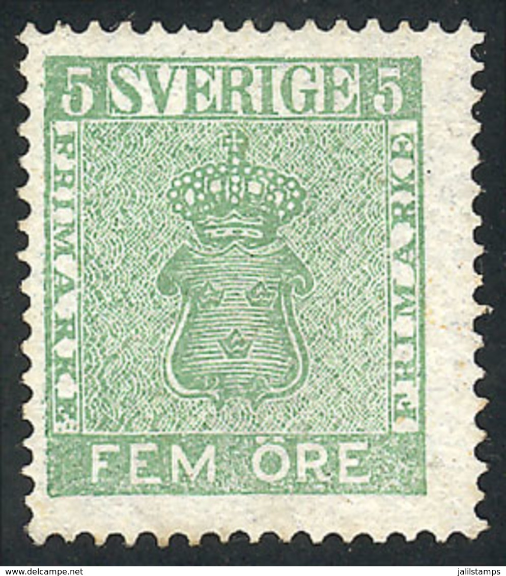 850 SWEDEN: Sc.6, 1858/62 5o. Green, Mint No Gum, Fine Quality, Catalog Value US$210. - Andere & Zonder Classificatie