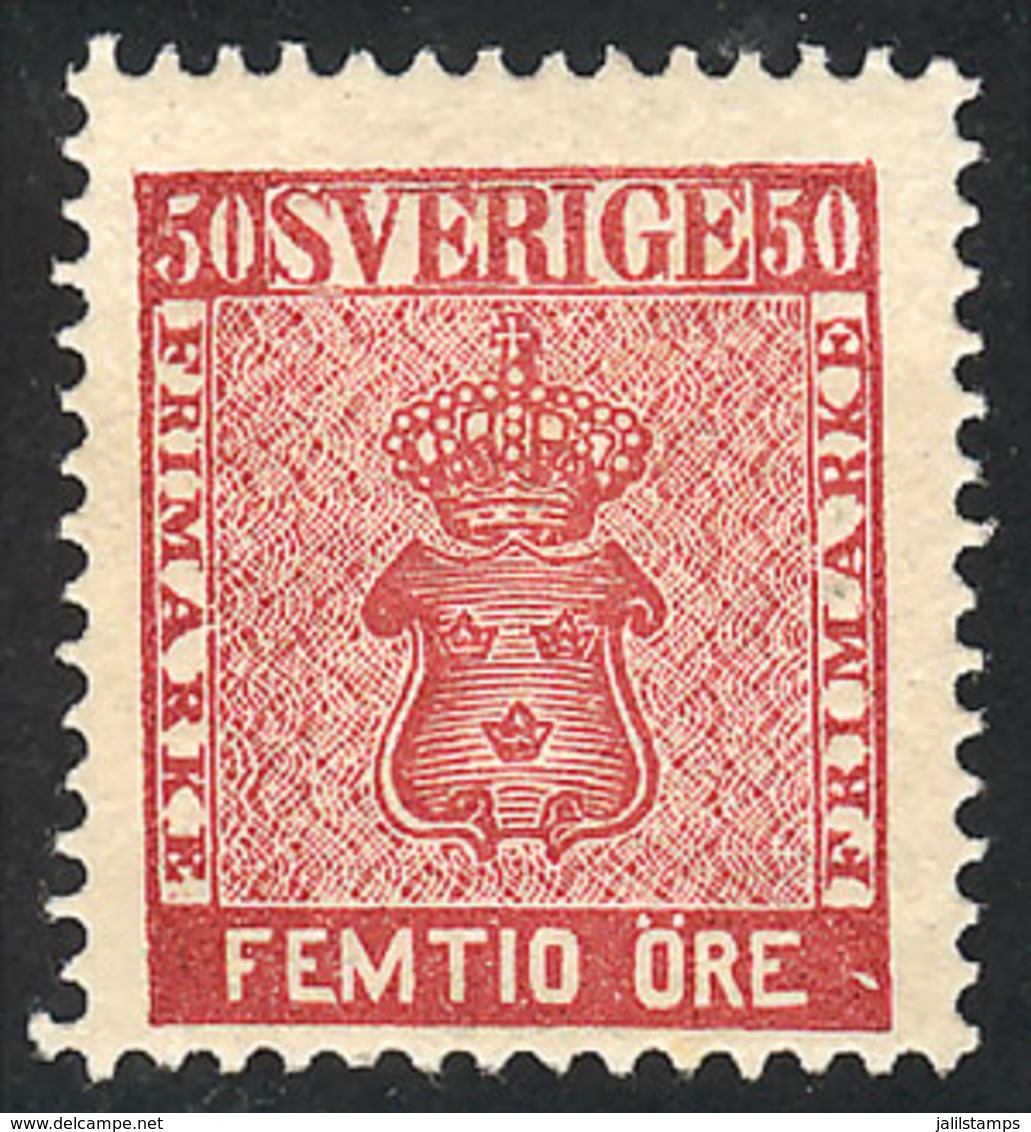 856 SWEDEN: Sc.12s, 1885 50o. Carmine-rose, Official Reprint With Perforation 13, Mint, Fine Quality, Catalog Value US$1 - Autres & Non Classés