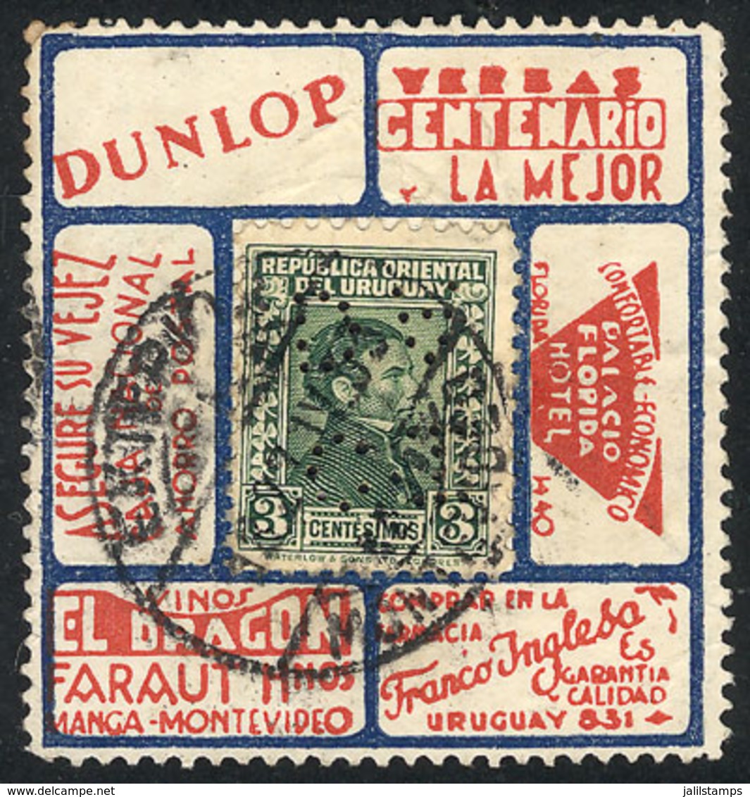 926 URUGUAY: Stamp Of 3c. Artigas On An Advertising Label (CIDA) Used In 1933, VF Quality! - Uruguay