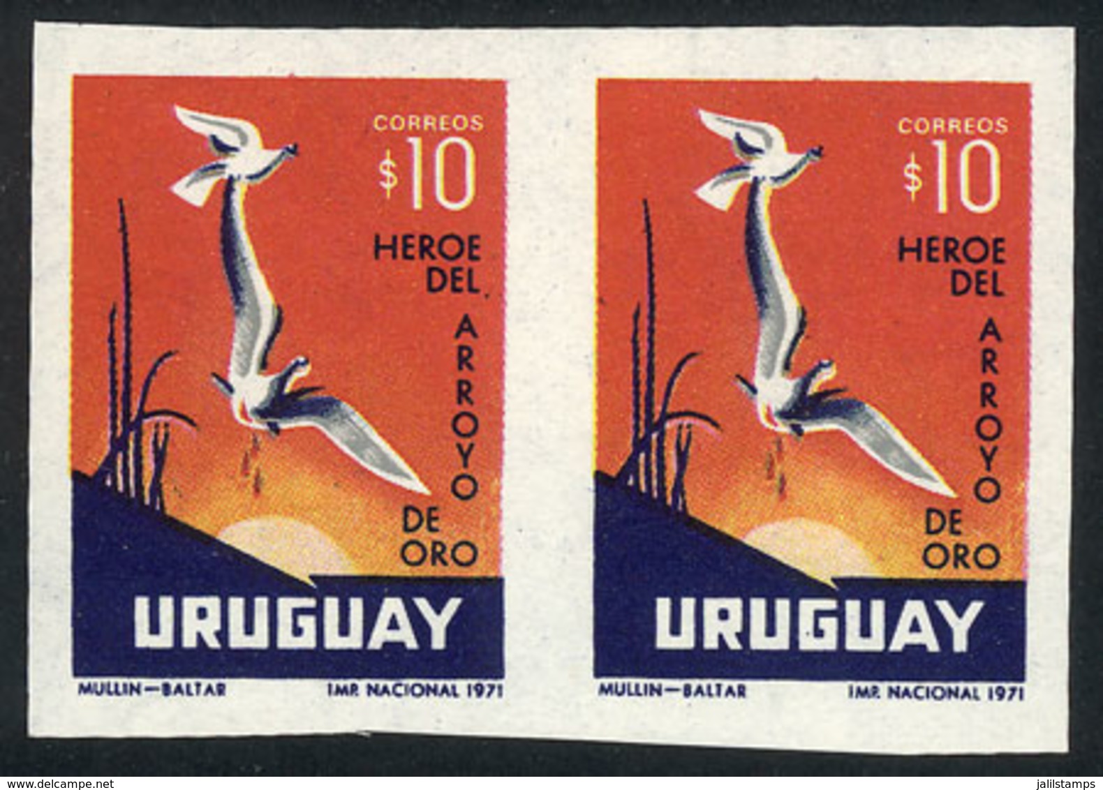 929 URUGUAY: Sc.823, 1972 Birds, IMPERFORATE PAIR, MNH, VF Quality! - Uruguay