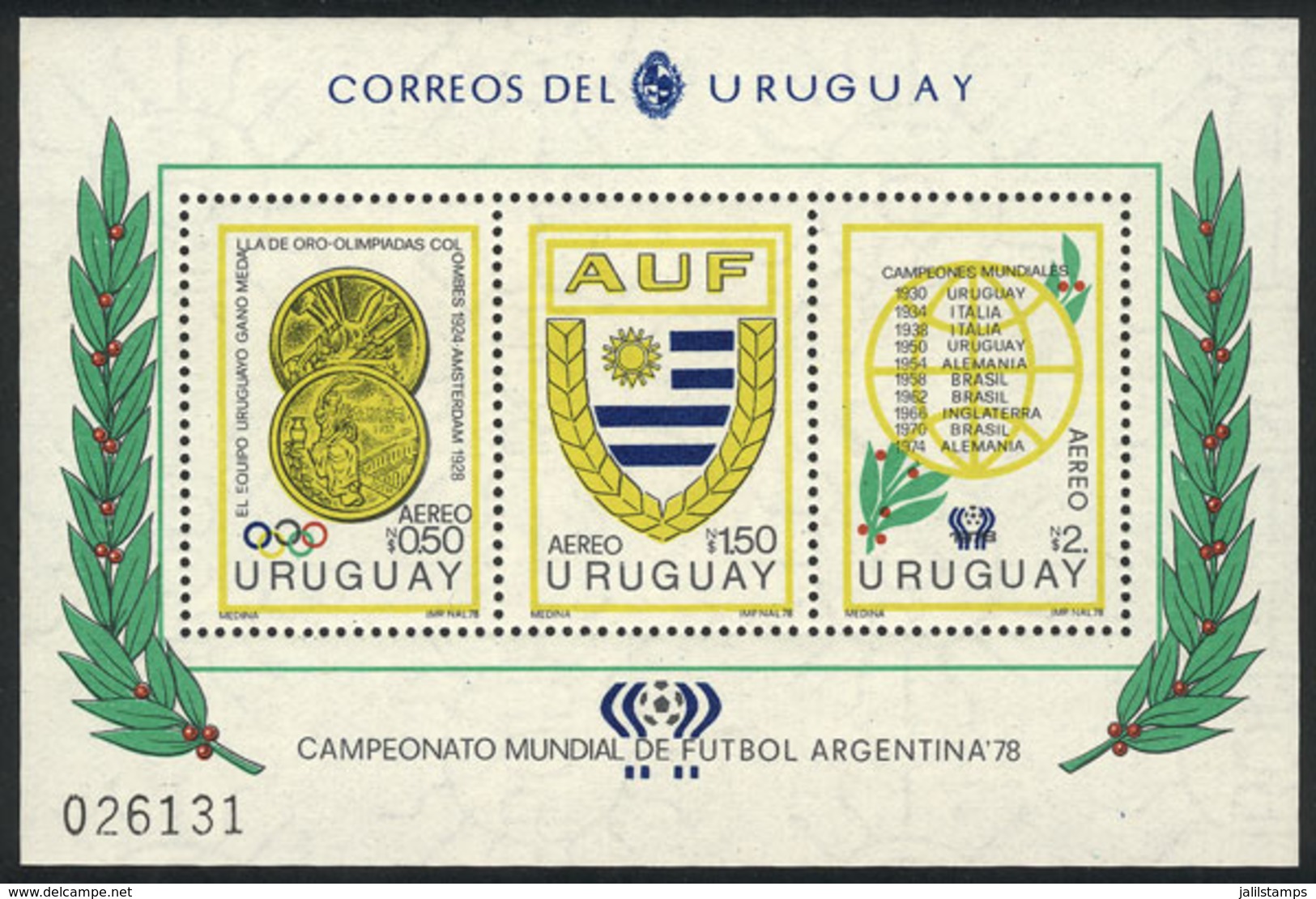 936 URUGUAY: Sc.C434, 1978 Football World Cup, MNH, Excellent Quality, Catalog Value US$55. - Uruguay