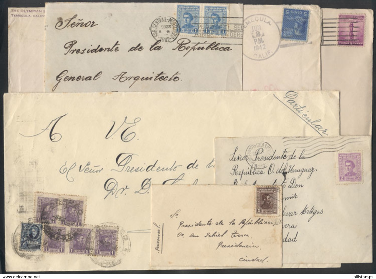 955 URUGUAY: 6 Covers Sent In 1942 To The PRESIDENT Of Uruguay, Gabriel Terra, Interesting! - Uruguay