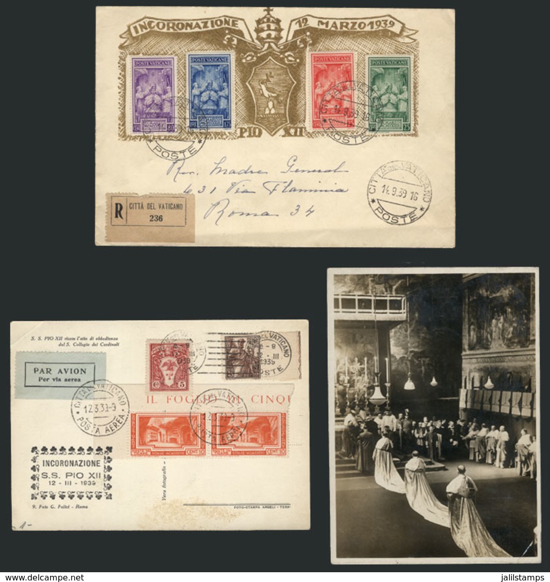 963 VATICAN: Cover And Postcard Of The Year 1939, Both Commemorating The Coronation Of Pope Pius XII, Very Nice! - Andere & Zonder Classificatie