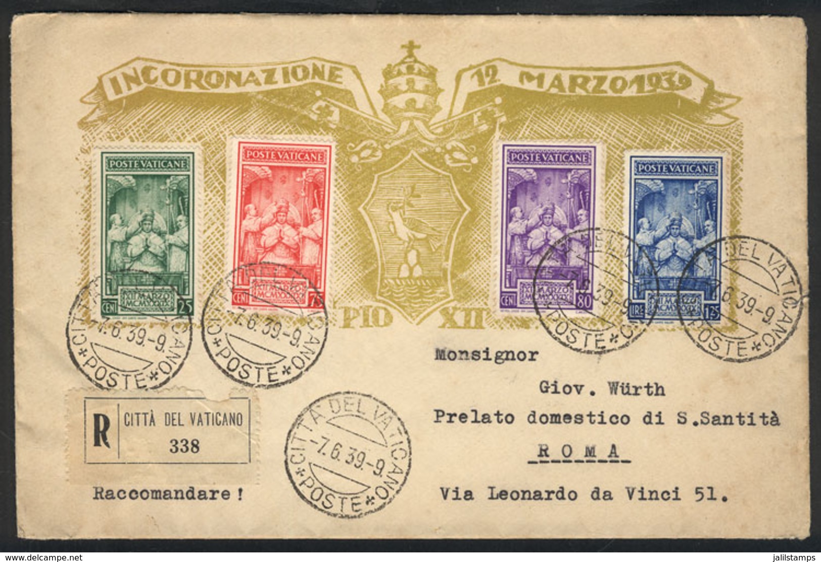 964 VATICAN: Cover Franked By Sc.68/71 And Posted From Vatican To Roma On 7/JUN/1949, Very Nice! - Andere & Zonder Classificatie