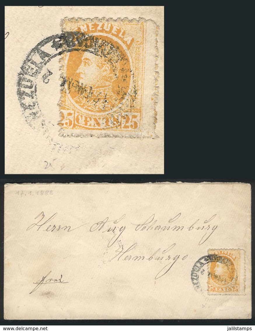 967 VENEZUELA: Sc.71, 1880 Bolivar 25c. Yellow Franking A Cover Sent From Caracas To Germany On 17/JA/1882, On Back Arri - Venezuela