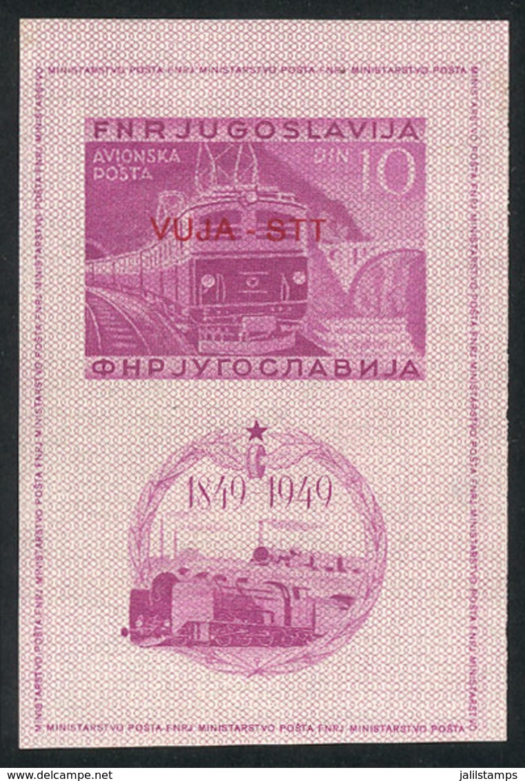 978 YUGOSLAVIA - TRIESTE B: Sc.17a, 1950 Trains, Imperf Souvenir Sheet, MNH But Apparently Trimmed, Catalog Value US$200 - Collections, Lots & Séries