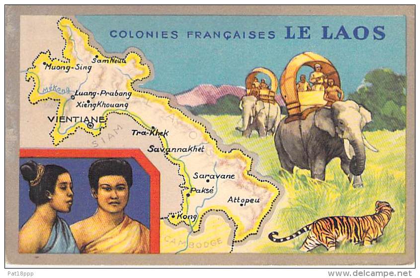 LAOS ( Asia Asie ) Ex Colonie Française - Illustration Avec Carte Géographique - CPA Colorisée - - Laos