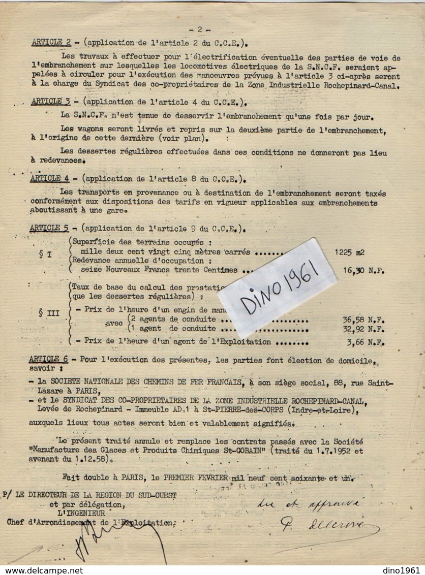 VP12.736 - PARIS - Acte De 1961 - Entre La S.N.C.F Ligne D'ORLEANS à TOURS - Gare DES CORPS & La Sté De SAINT - GOBAIN - Eisenbahnverkehr