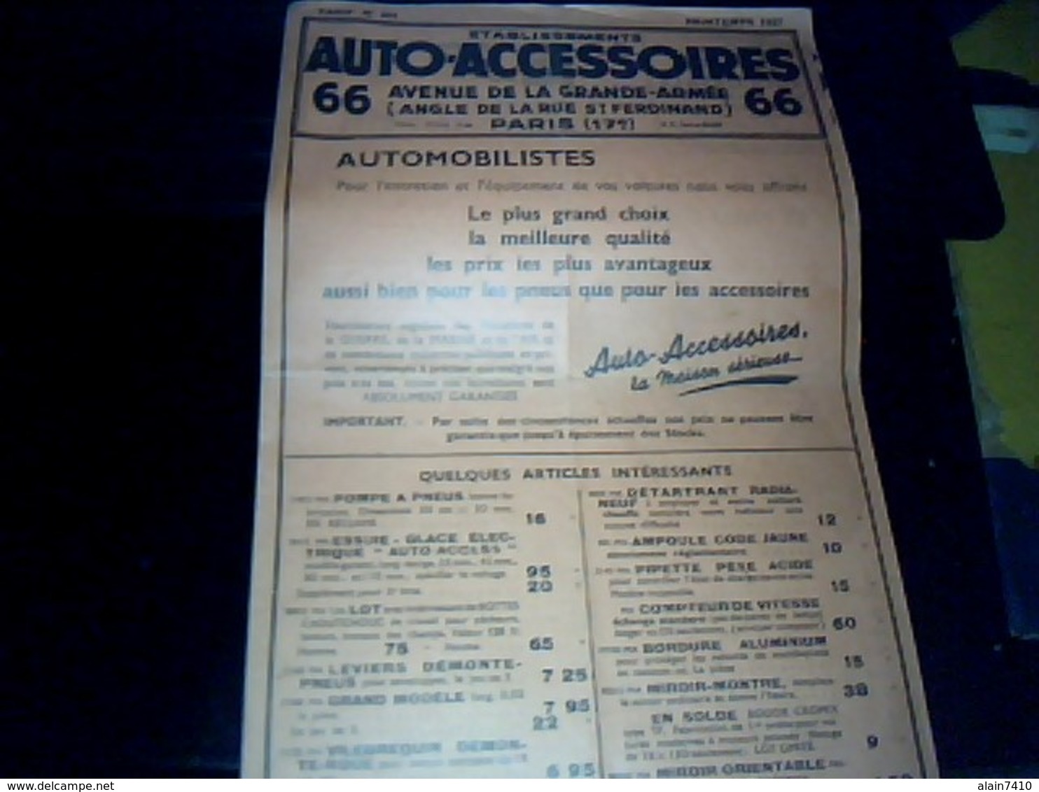 Tract  Publicitee Accessoires Automobile De  1937 Auto  Accessoires ETS - Autres & Non Classés