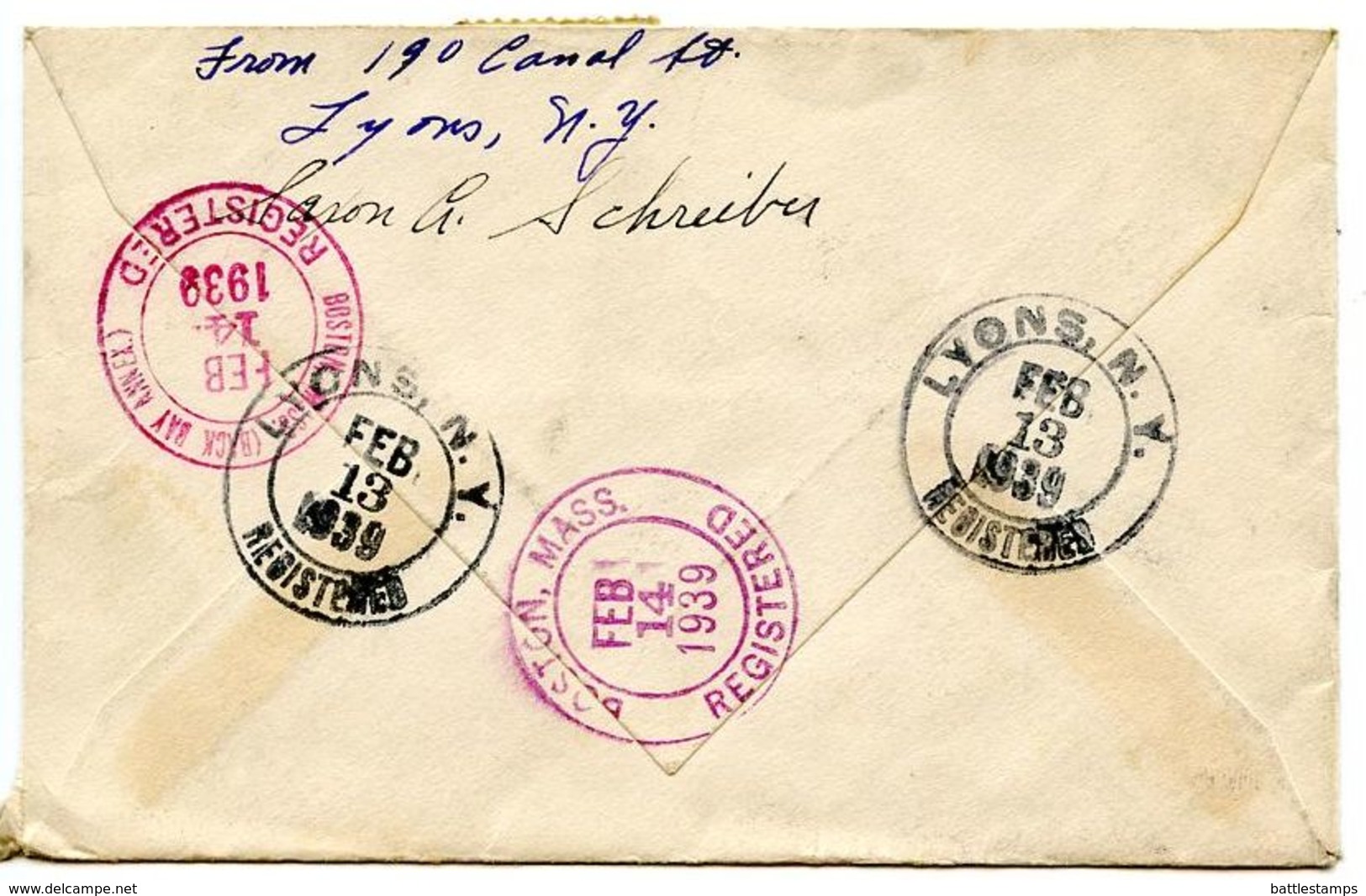 United States 1939 Registered Cover  Lyons, New York To Boston, Massachusetts, Prexies - Brieven En Documenten