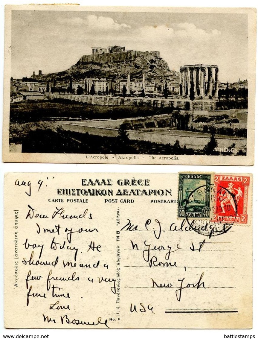 Greece 1929 Postcard Athens - The Acropolis, To Rome New York - Greece