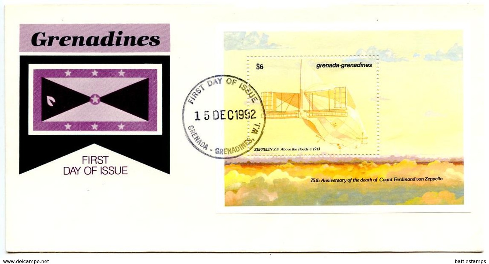 Grenada-Grenadines 1992 Scott 1497 S/S FDC Zeppelin Z.4 Airship - Zeppelins