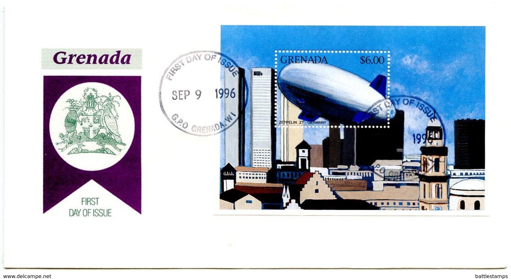 Grenada 1996 Scott 2578 S/S FDC Zeppelin ZT - Germany Airship - Zeppelins