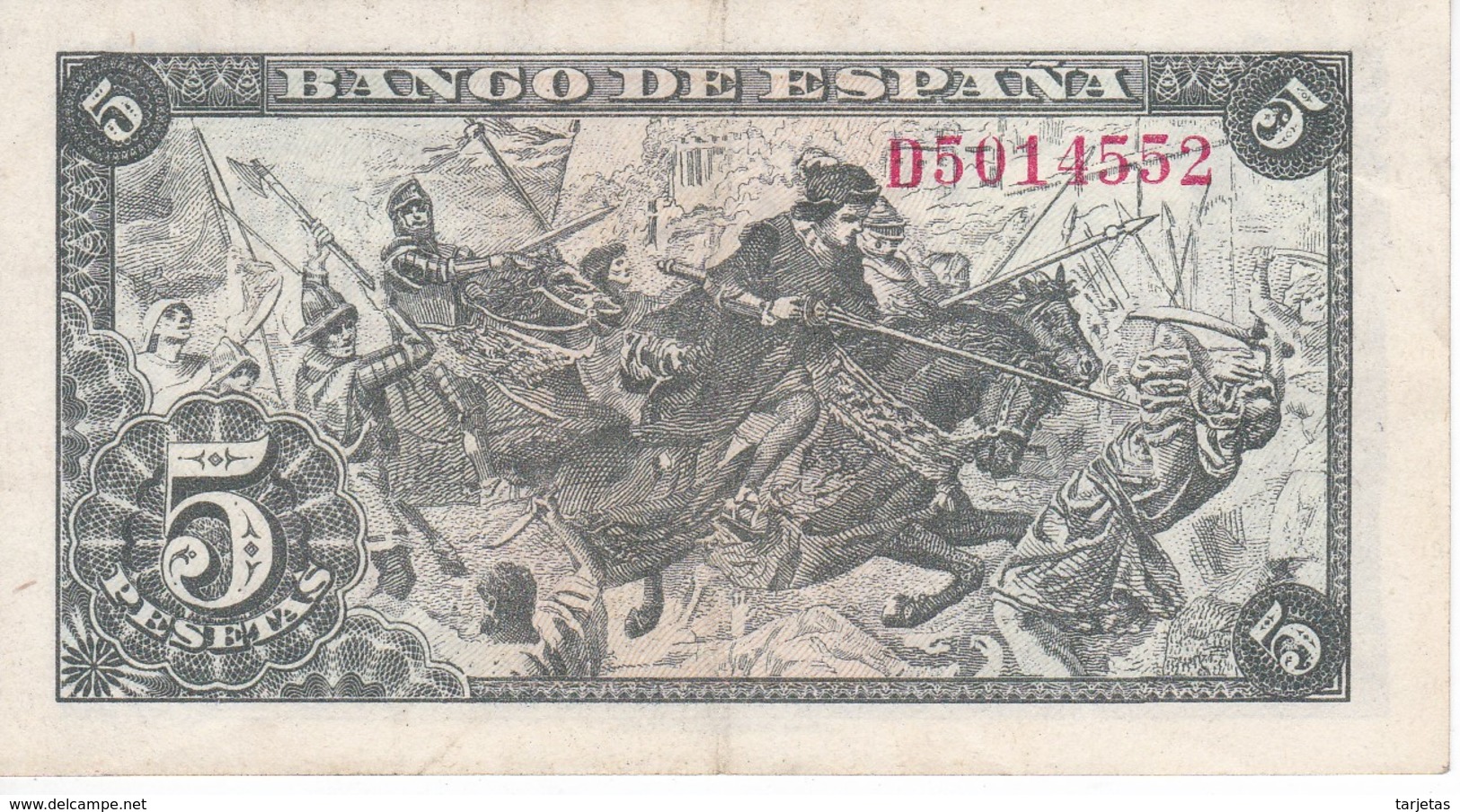 BILLETE DE ESPAÑA DE 5 PTAS DEL 15/06/1945 SERIE D CALIDAD EBC (XF) (BANKNOTE) - 5 Pesetas