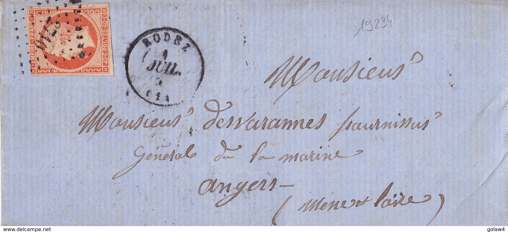 19234# AVEYRON NAPOLEON N° 16 LETTRE Obl PC + RODEZ 1857 T15 Pour ANGERS MAINE ET LOIRE - 1849-1876: Klassik