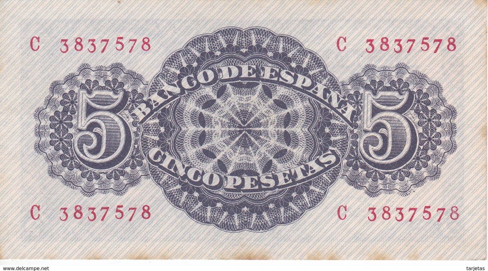 BILLETE DE ESPAÑA DE 5 PTAS DEL AÑO 1947 DE SENECA SERIE C  CON MANCHAS - 5 Peseten