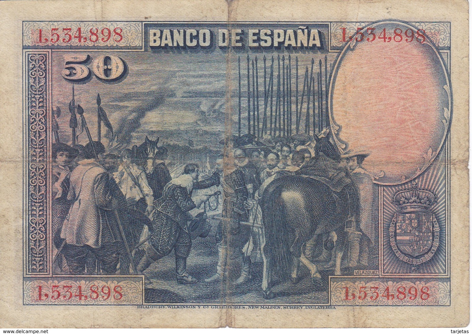 BILLETE DE ESPAÑA DE 50 PTAS DEL AÑO 1928 SIN SERIE  (BANKNOTE) RARO - 50 Pesetas