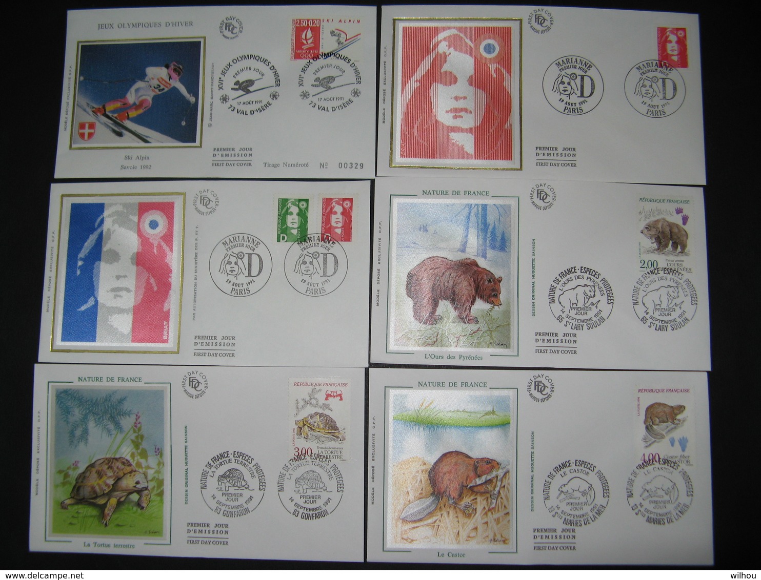 LOT DE 39 FDC SUR SOIE 1991 TOUTES DIFFERENTES PARFAIT ETAT