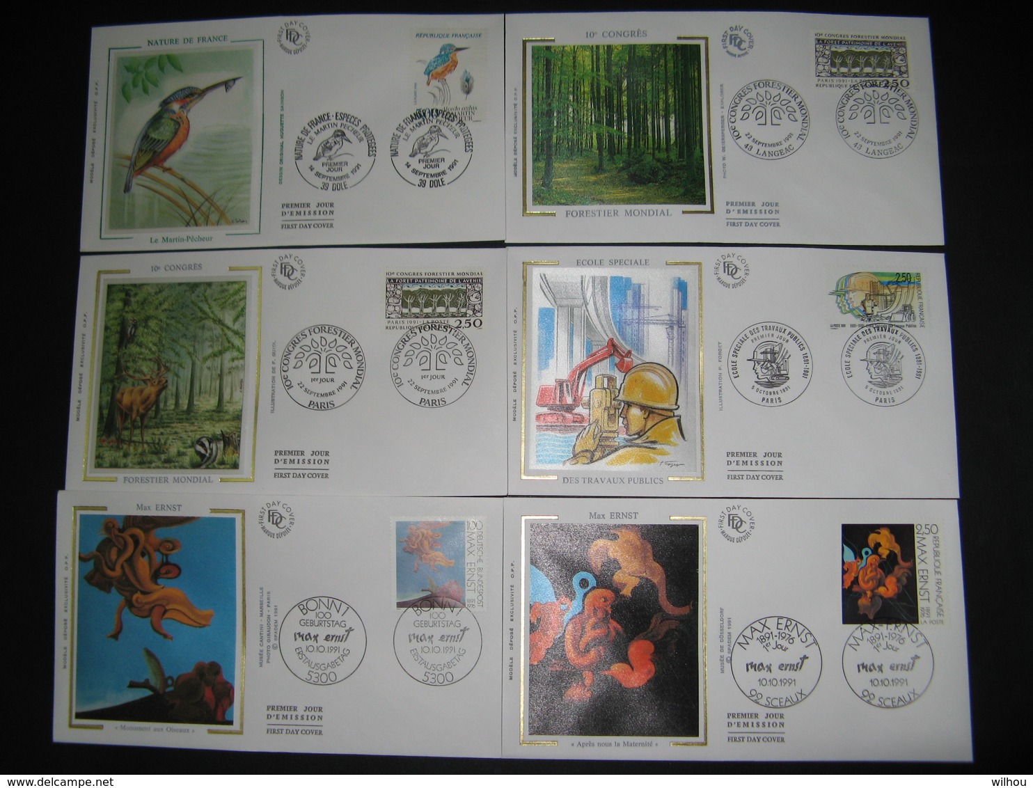 LOT DE 39 FDC SUR SOIE 1991 TOUTES DIFFERENTES PARFAIT ETAT