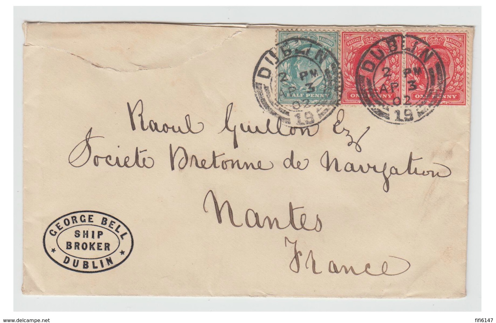 GRANDE BRETAGNE -- IRLANDE -- LETTRE DE DUBLIN POUR ARMATEUR NANTAIS -- 1902 - Briefe U. Dokumente